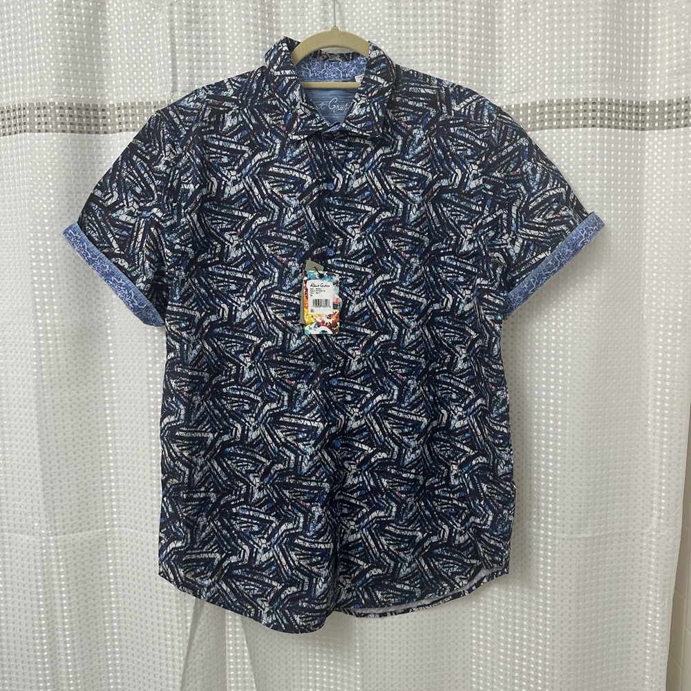 Robert Graham Blue Casual Button Down Shirt with Floral Pattern
